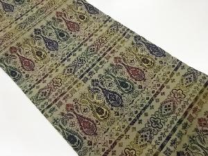 横縞に変わり草花模様織出し開き名古屋帯（額縁仕立て）